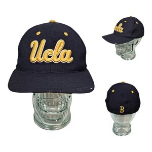 UCLA University of California Fanzz Fitted Hat 7 3/8 Cap Navy Blue x Yellow READ